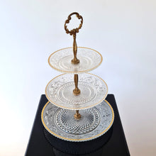 Load image into Gallery viewer, Glass and Gold tiered cake stand
