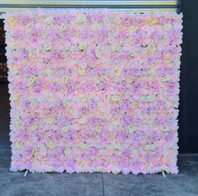 Load image into Gallery viewer, Pink silk flower wall backdrop
